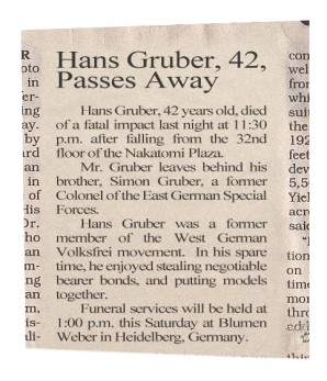 1988 Obituary For Hans Gruber